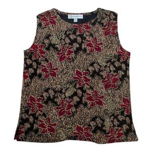 Vintage ILYSE HART LTD Pointsetta Animal Print Tunic Sides Tank Top Women's M